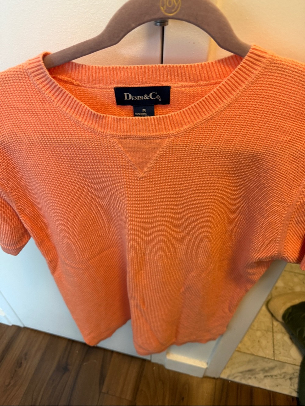 Denim&Co Orange Short-Sleeve Knit Crewneck Top